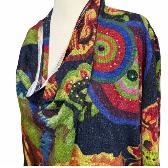 Desigual Beni Cardigan Sweater Women M Multicolor Floral Asymmetrical Boho Artsy - Picture 3 of 15